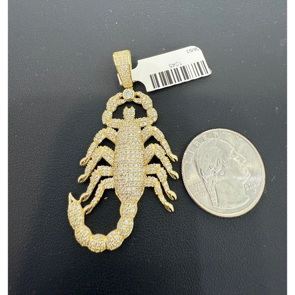 925 Sterling Silver Gold Plated CZ Scorpion Zodiac Pendant CZ Charm 2.2 inch - Picture 3 of 3